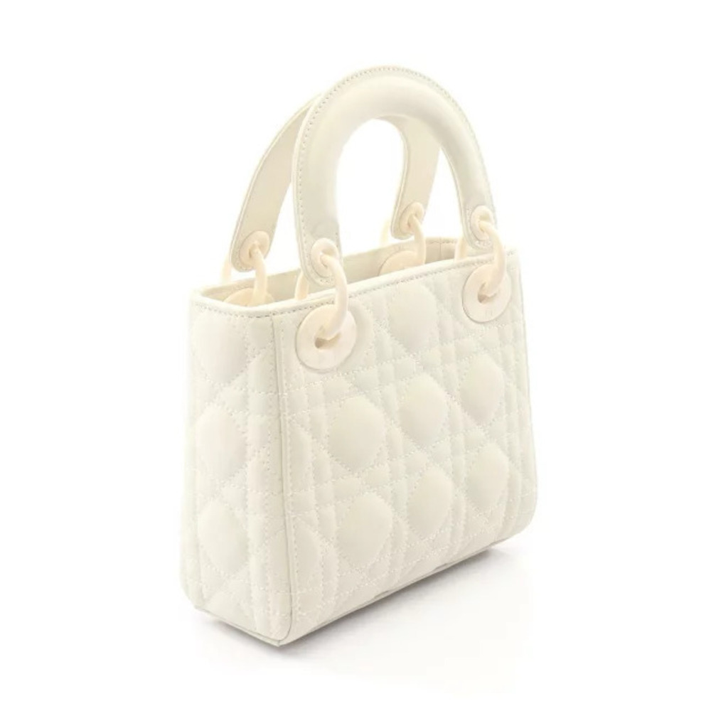Dior 2way White Leather Handbag Cannage Lady